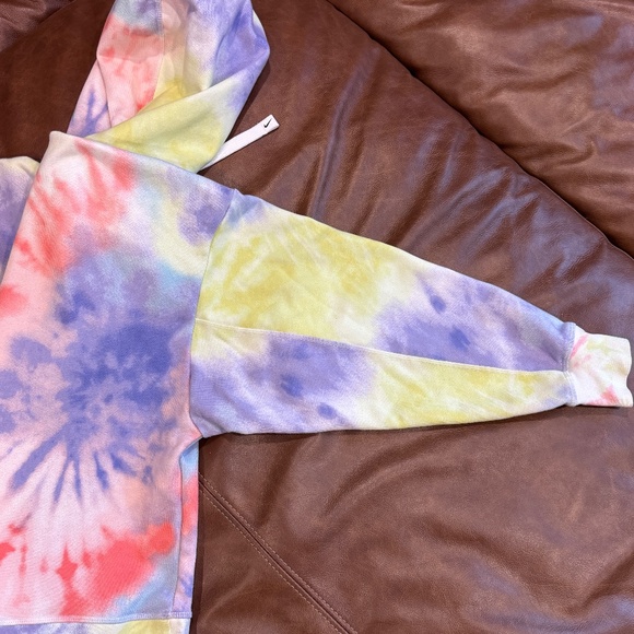 NIKE Tie-Dye Swoosh Half Crop Hoodie Sweatshirt L Purple Pink Tennis-ball-Green - Picture 7 of 10